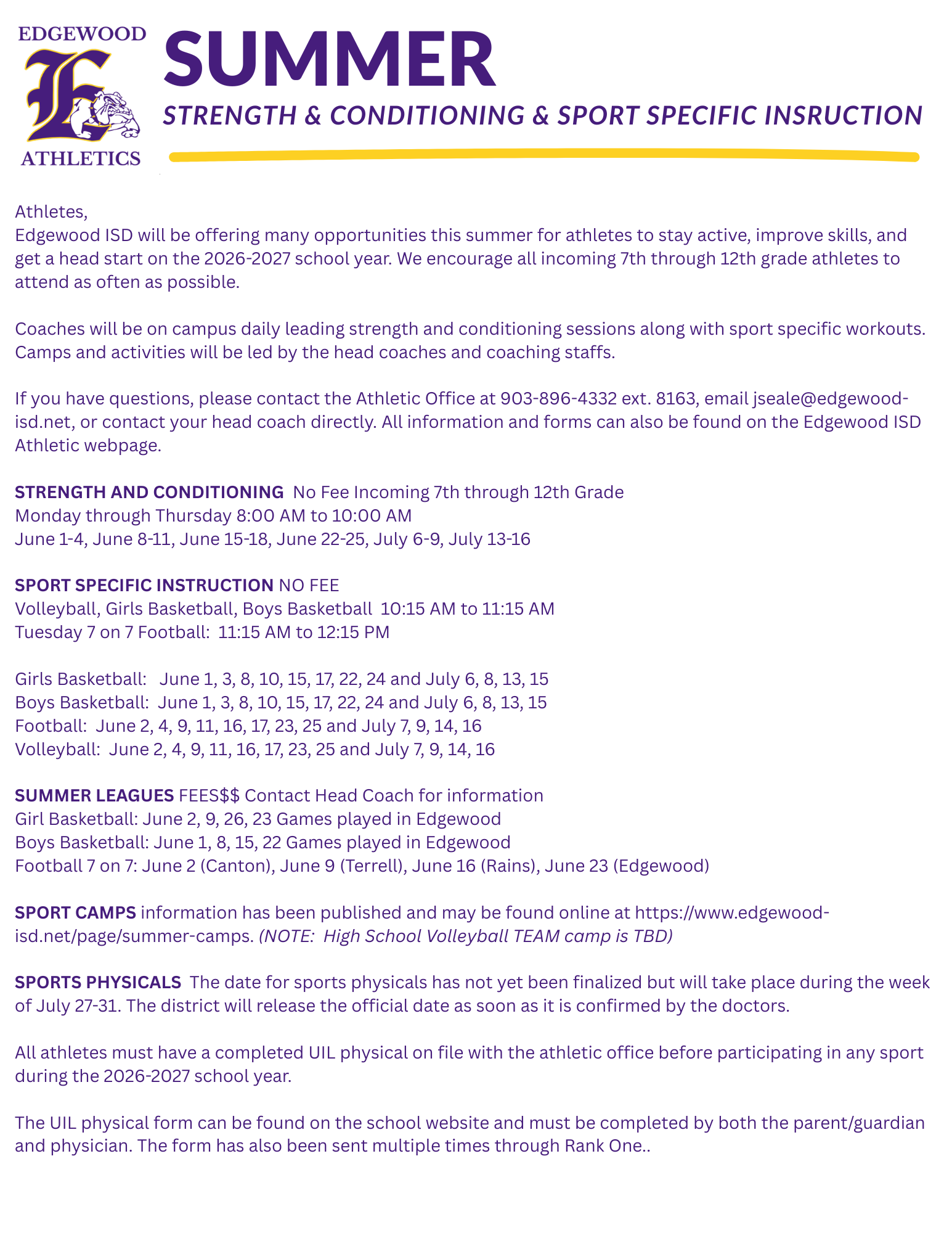 Summer Information