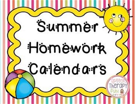 Summer homework calendars