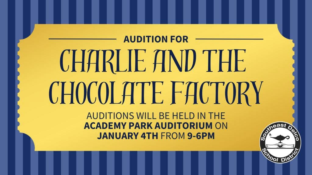 Ad for Charlie and Chocolate Factory Spring Musical