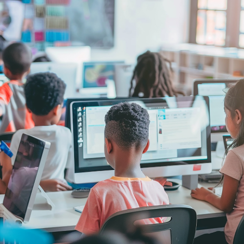 students working on a computer