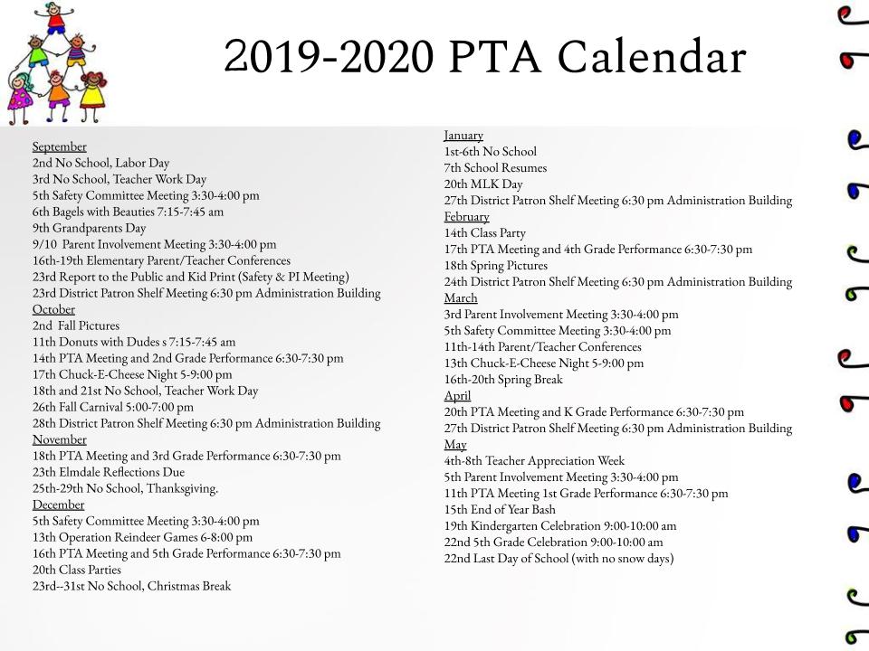 2019 - 2020 PTA Calendar