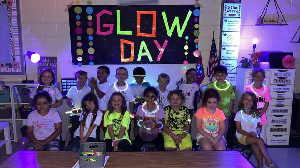 Dresden Elementary Students enjoying a glow in the dark party in the classroom