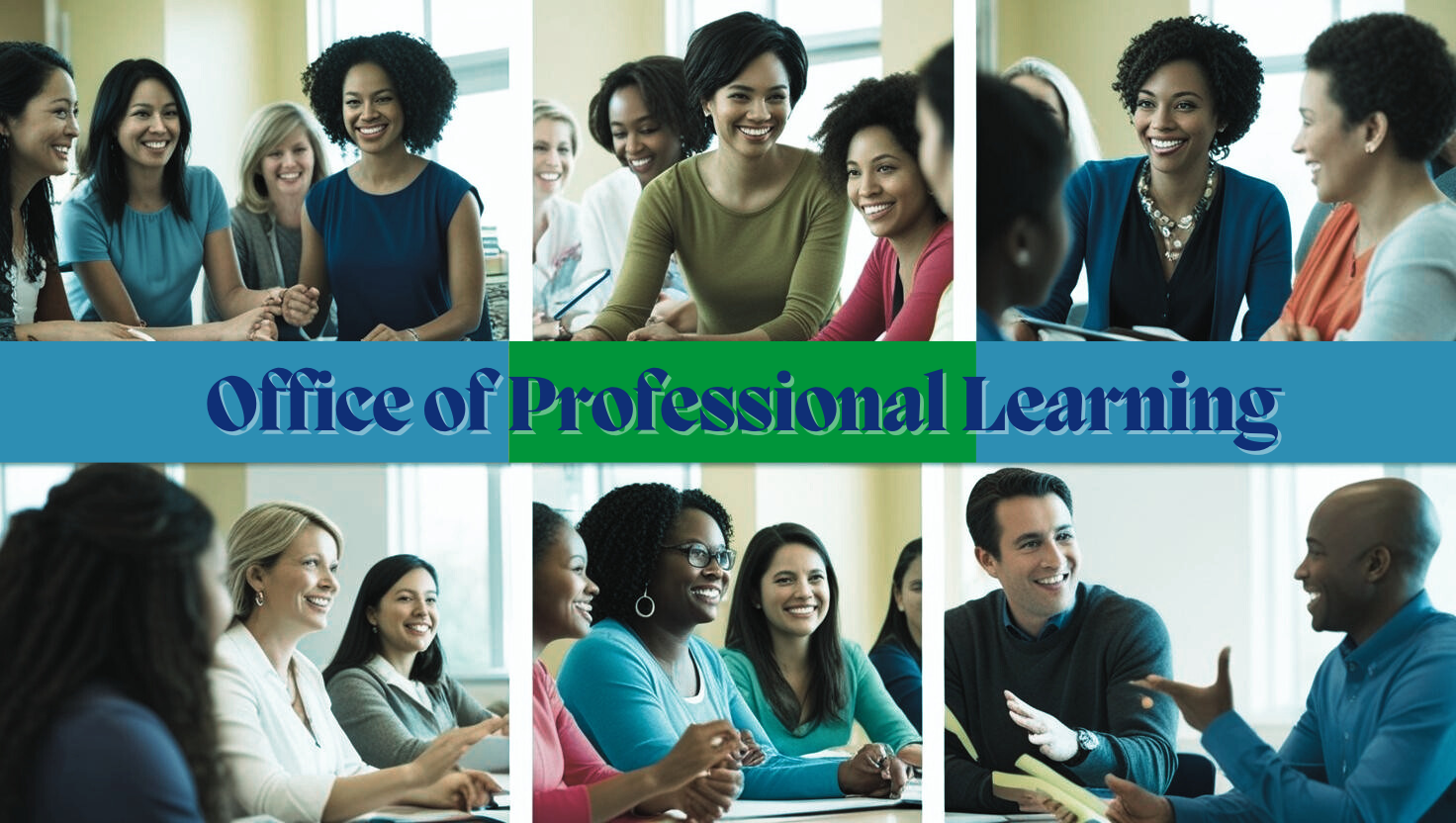 Images of a diverse group of teachers participating in training