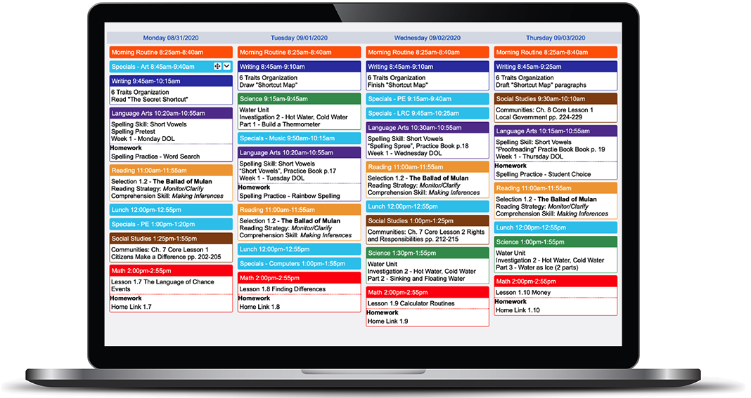 Laptop with example text showing Planbook