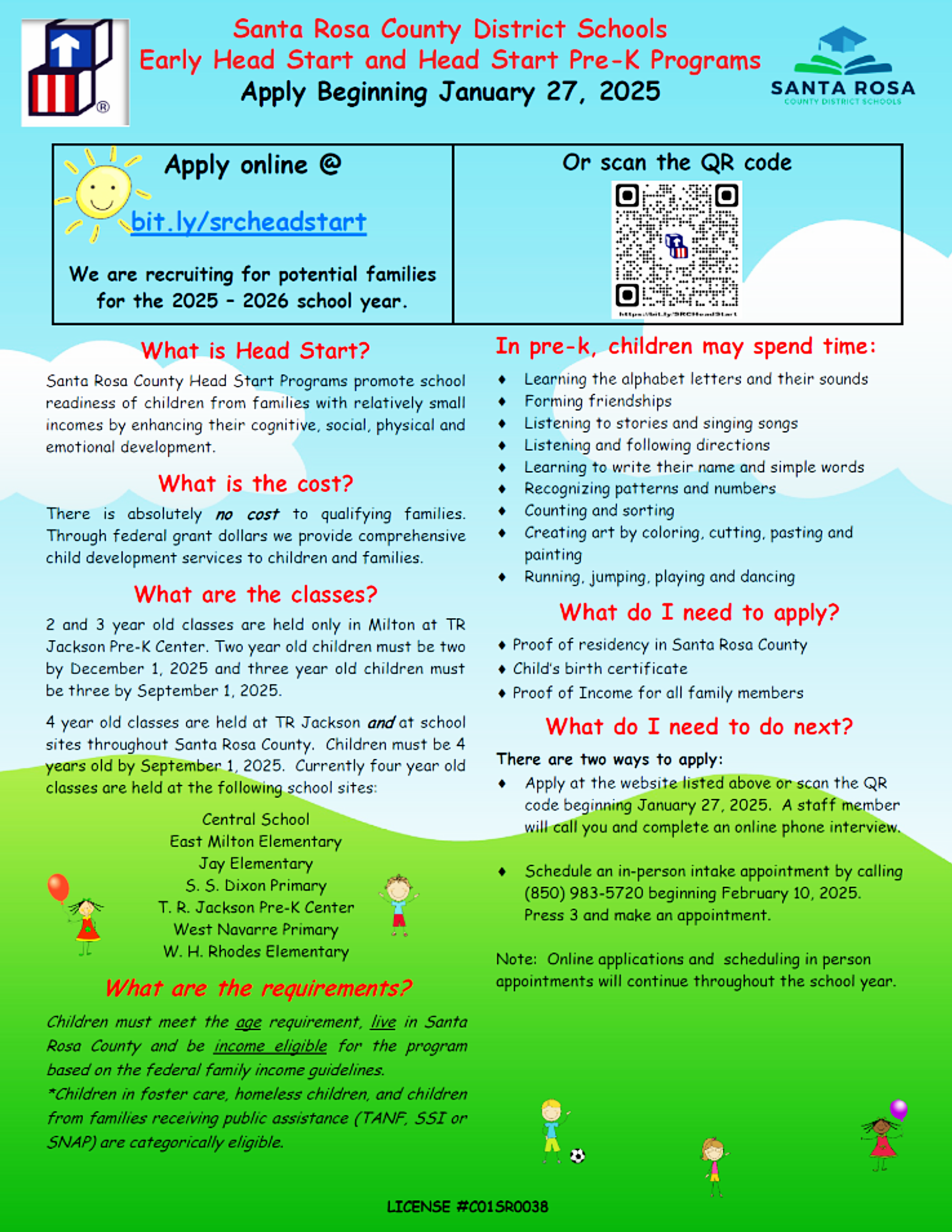 Head Start 2025-26 application information flyer