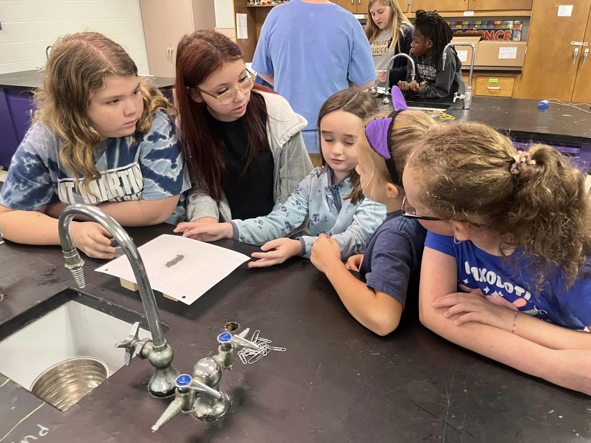 Sharon students at a science lab table