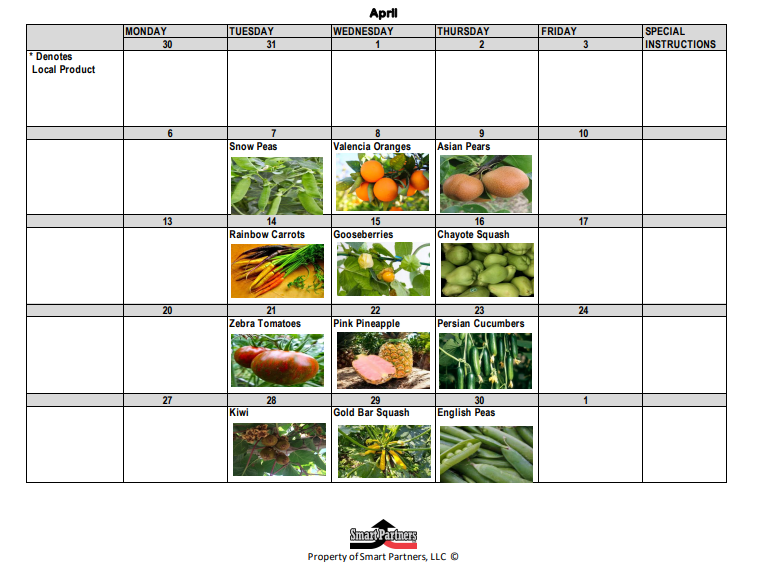 April Fruits and Vegetables