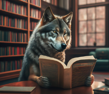 wolf with a book