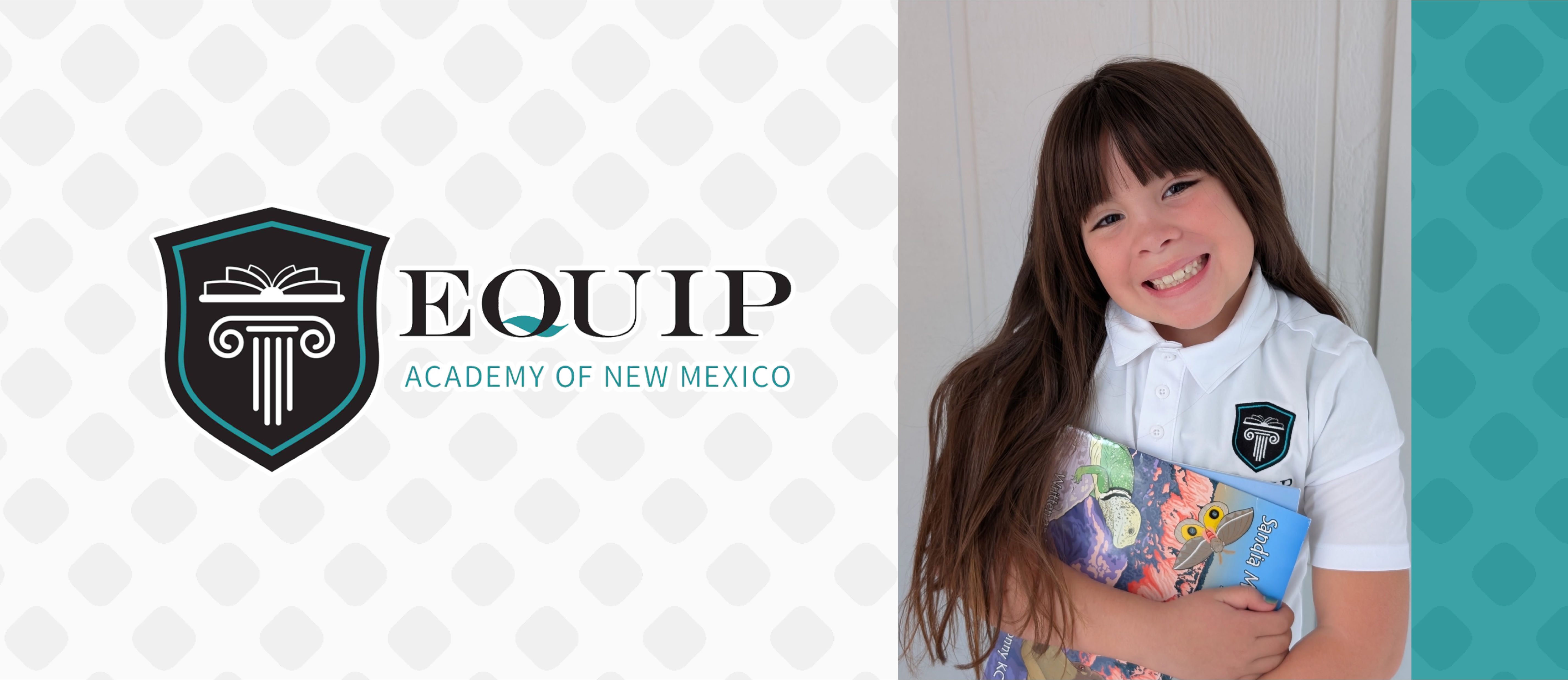 Equip Student holding books and smiling