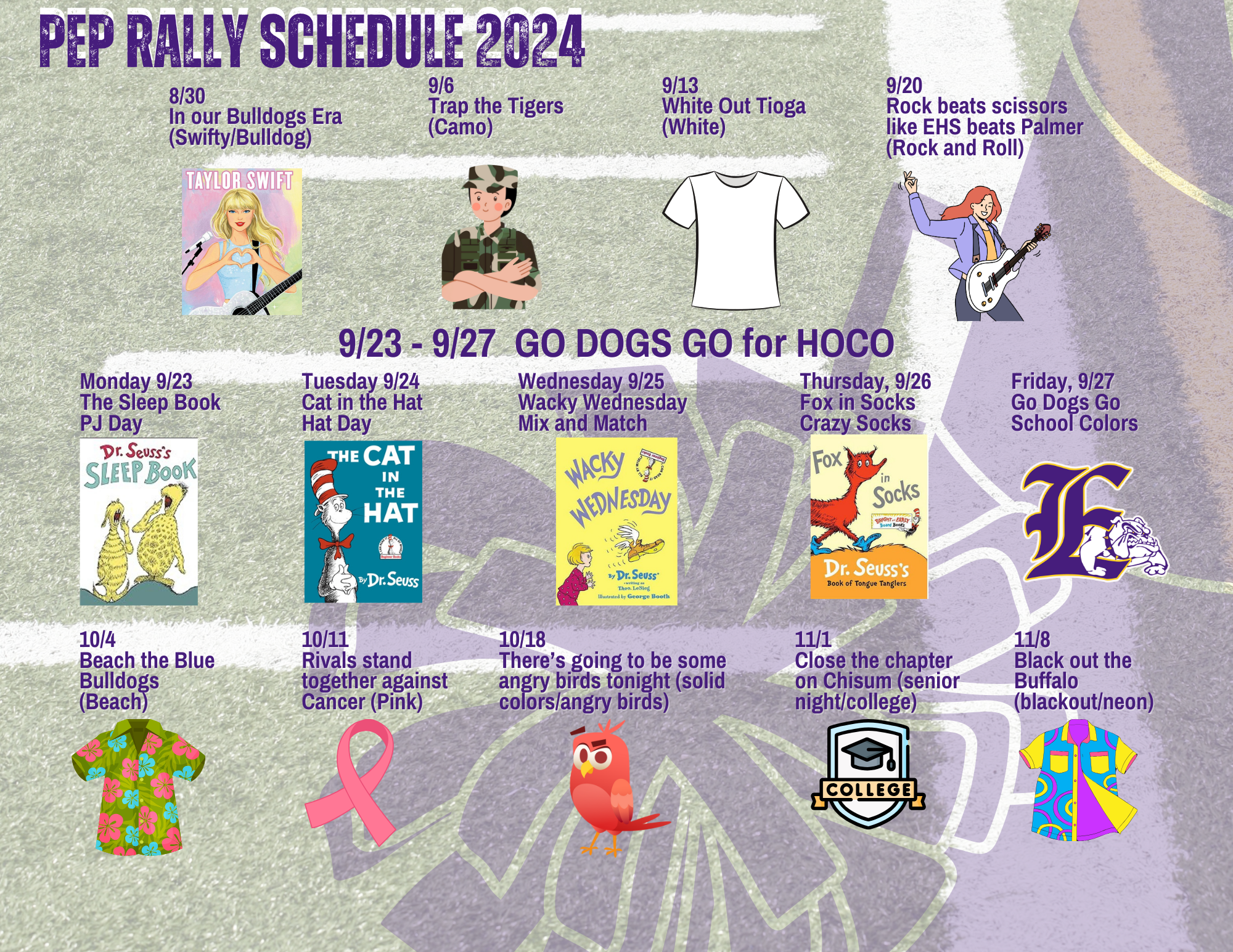 Picture copy of Pep Rally Schedule.  For screen reader version, click printable copy.