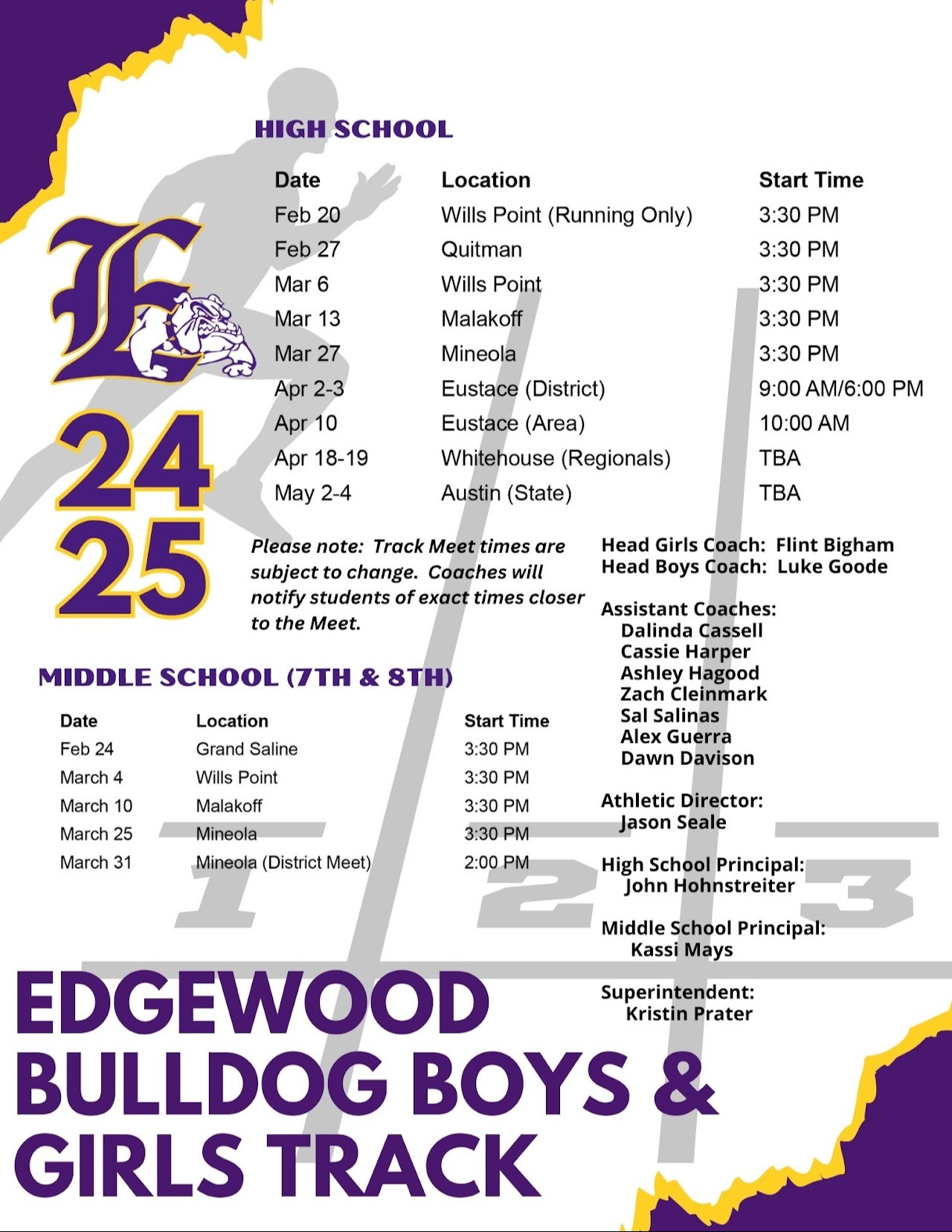 Picture copy of the printable schedule, for a screen reader version click on the printable pdf