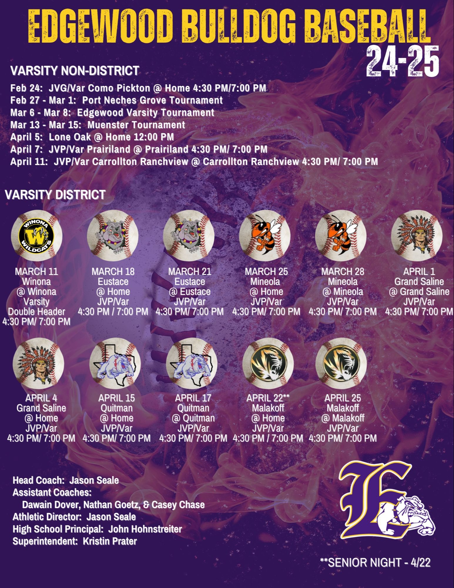 Baseball Schedule for a screen reader copy please click on teh printable pdf