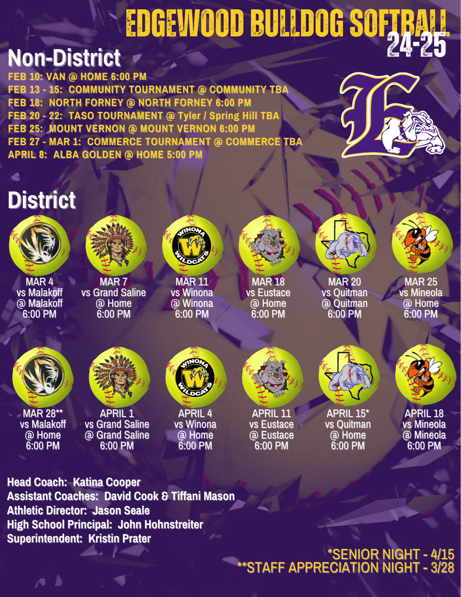 2024-2025 Softball Schedule