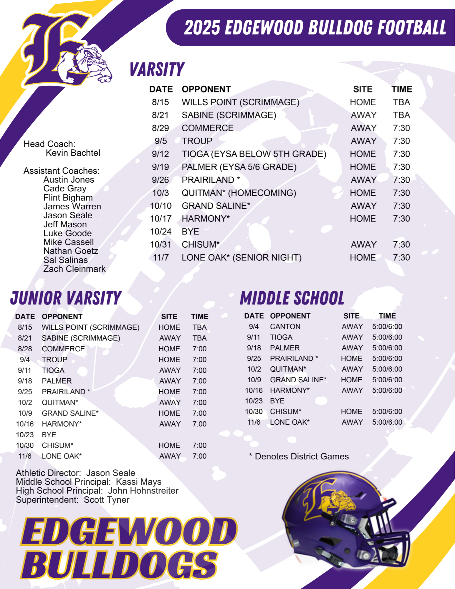 Picture copy of the football schedule.  For a screen reader version, click on the printable pdf.