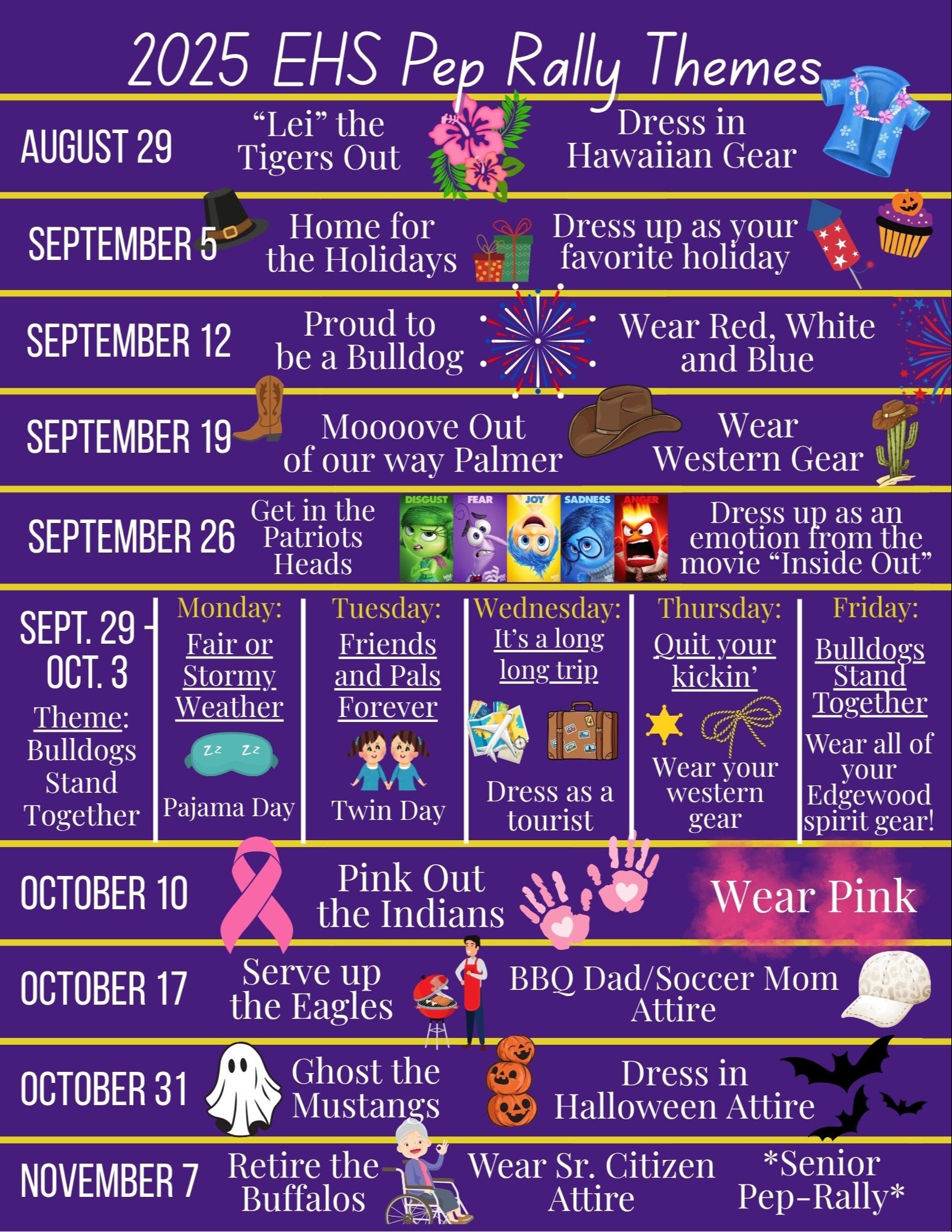 Picture copy of Pep Rally Schedule.  For screen reader version, click printable copy.