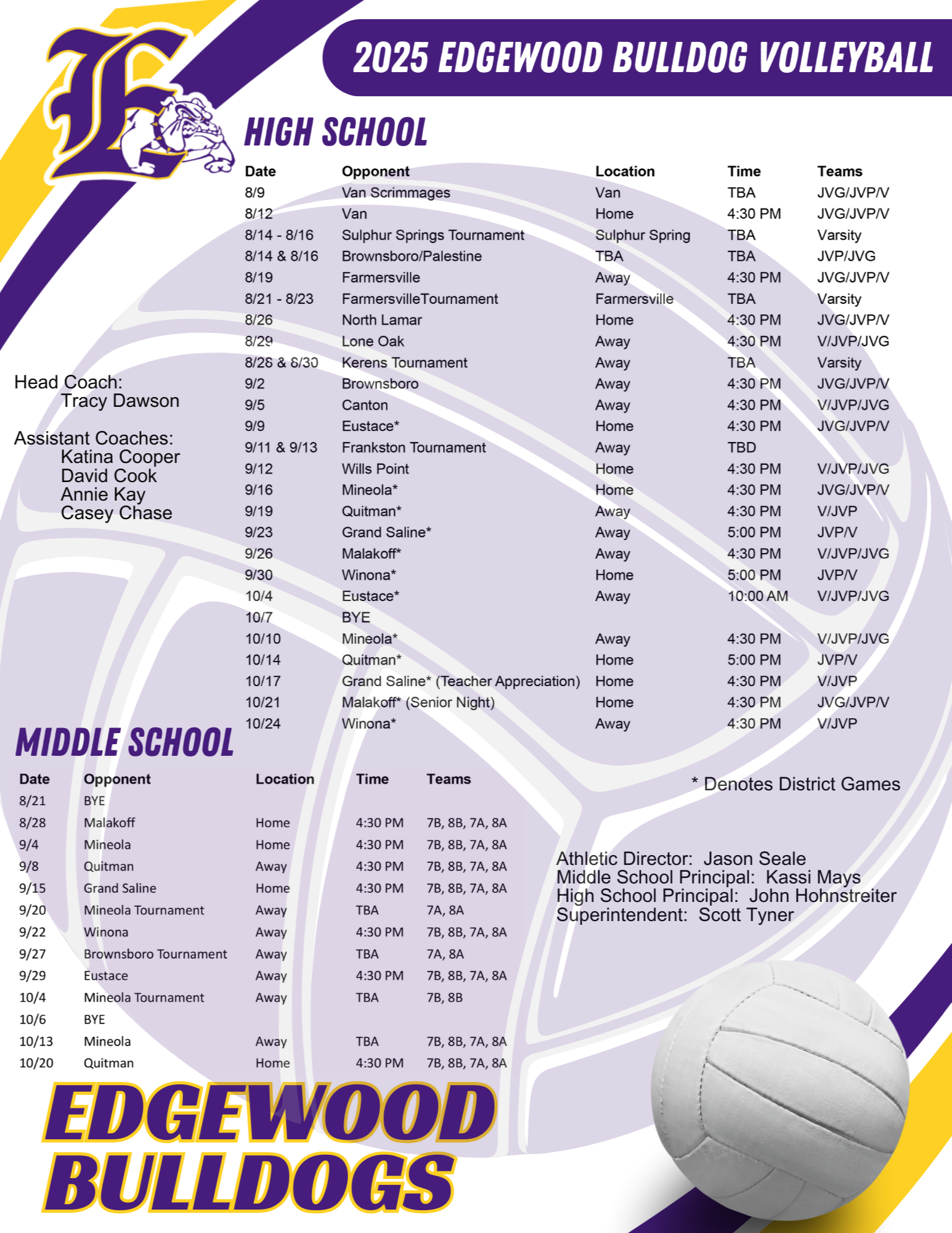 Picture copy of the schedule, click on the printable pdf for a screen reader version