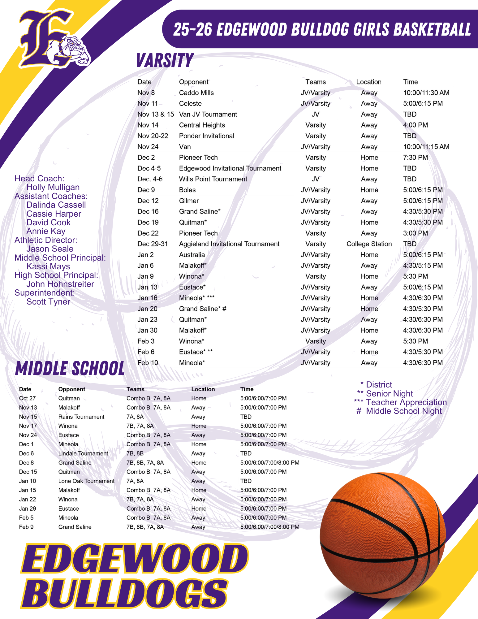 Girls Basketball Schedule