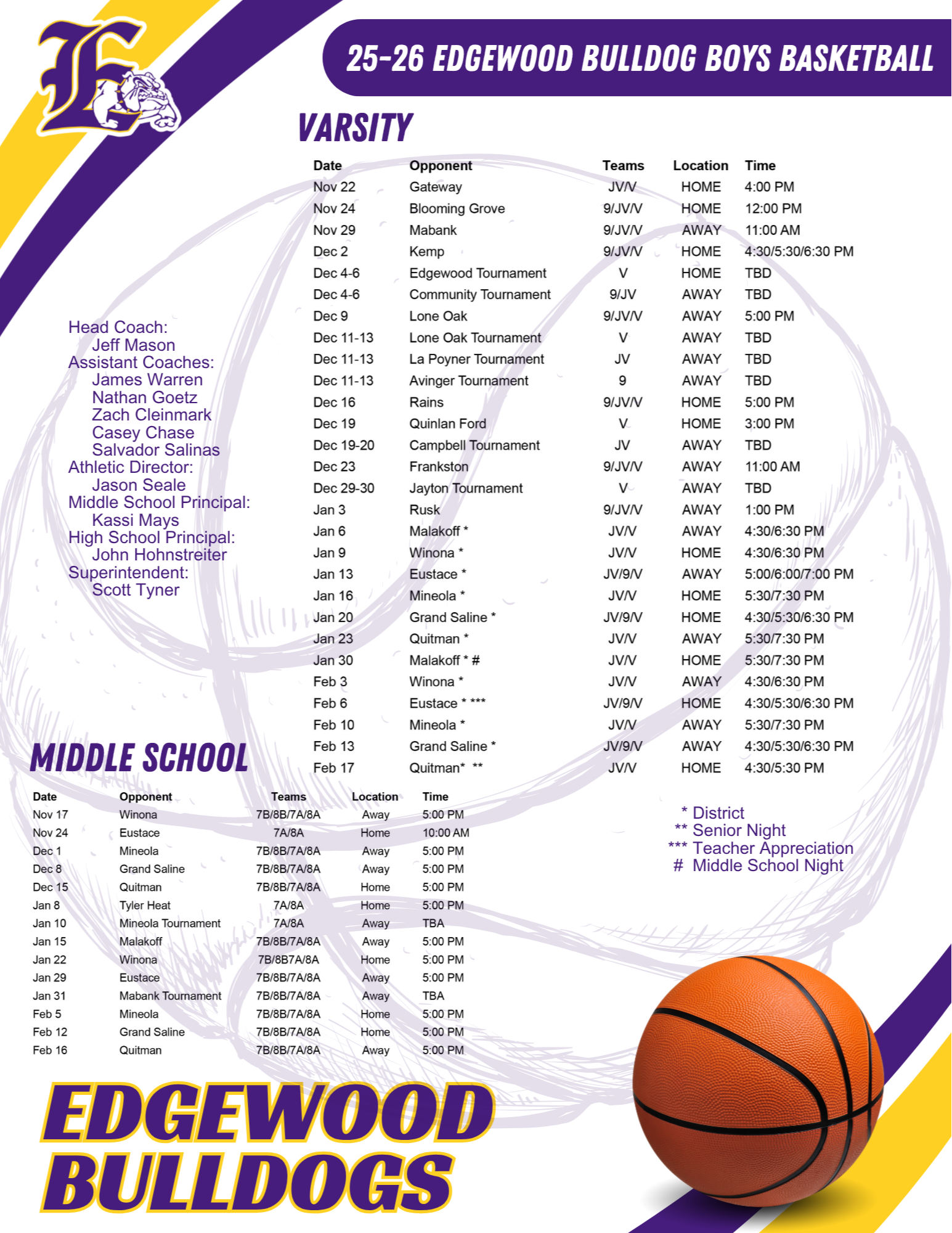 Picture copy of the printable schedule, for a screen reader version click on the printable pdf