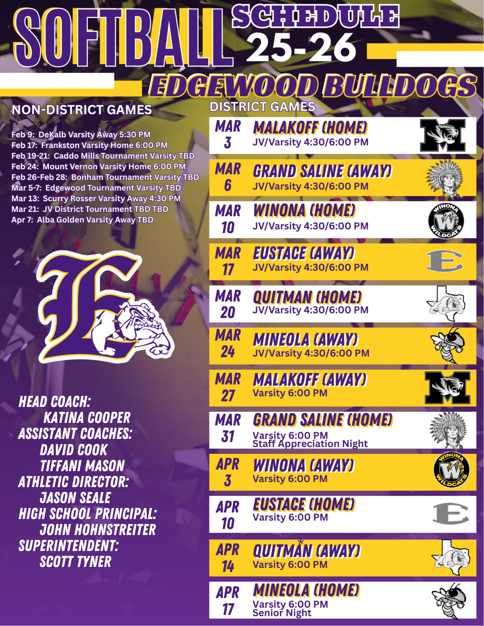 2024-2025 Softball Schedule