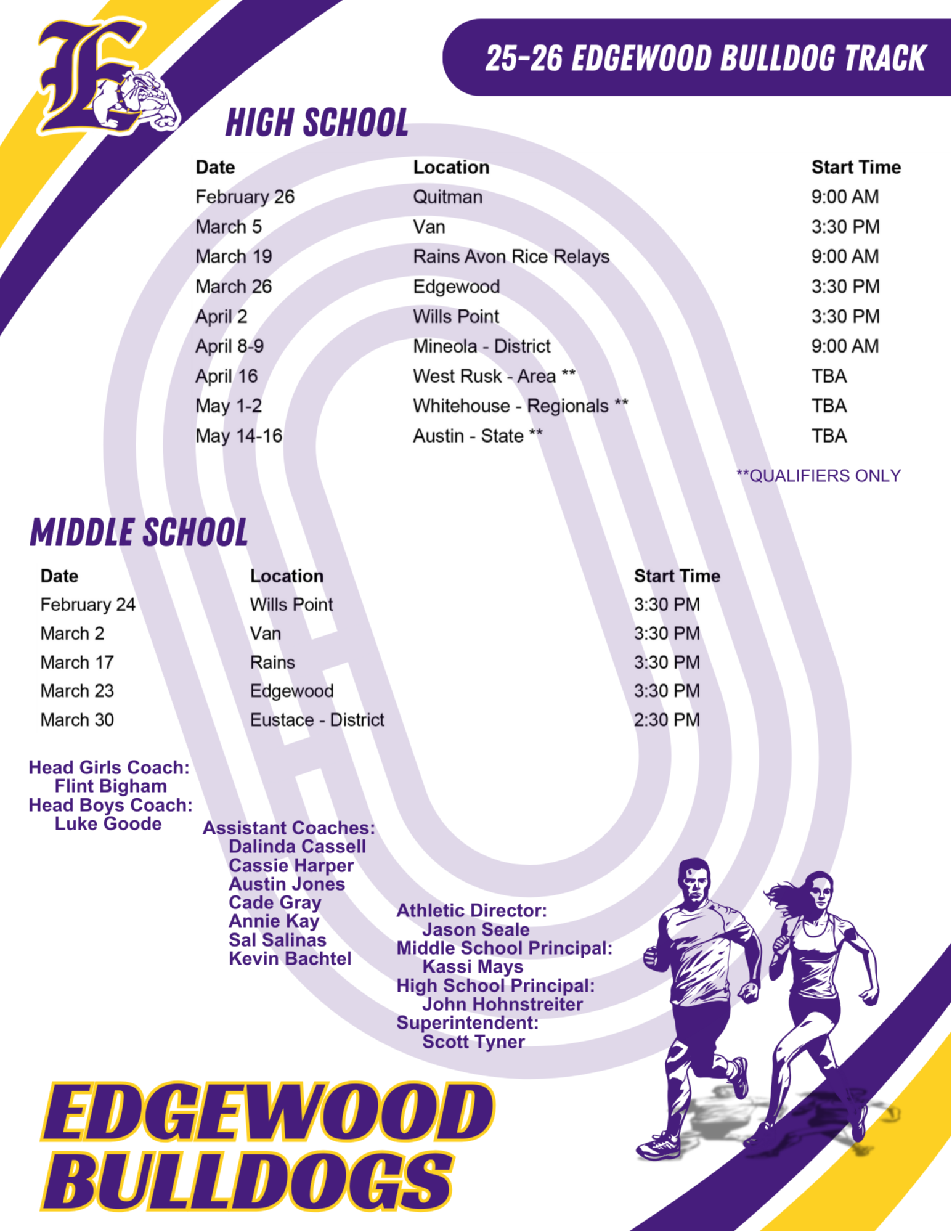 Picture copy of the printable schedule, for a screen reader version click on the printable pdf