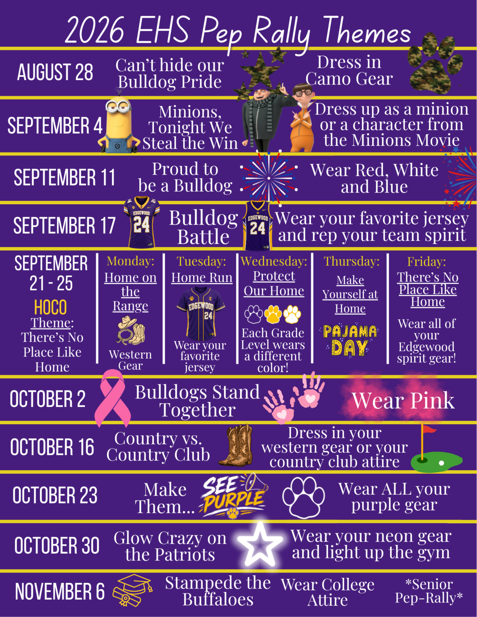 Picture copy of Pep Rally Schedule.  For screen reader version, click printable copy.
