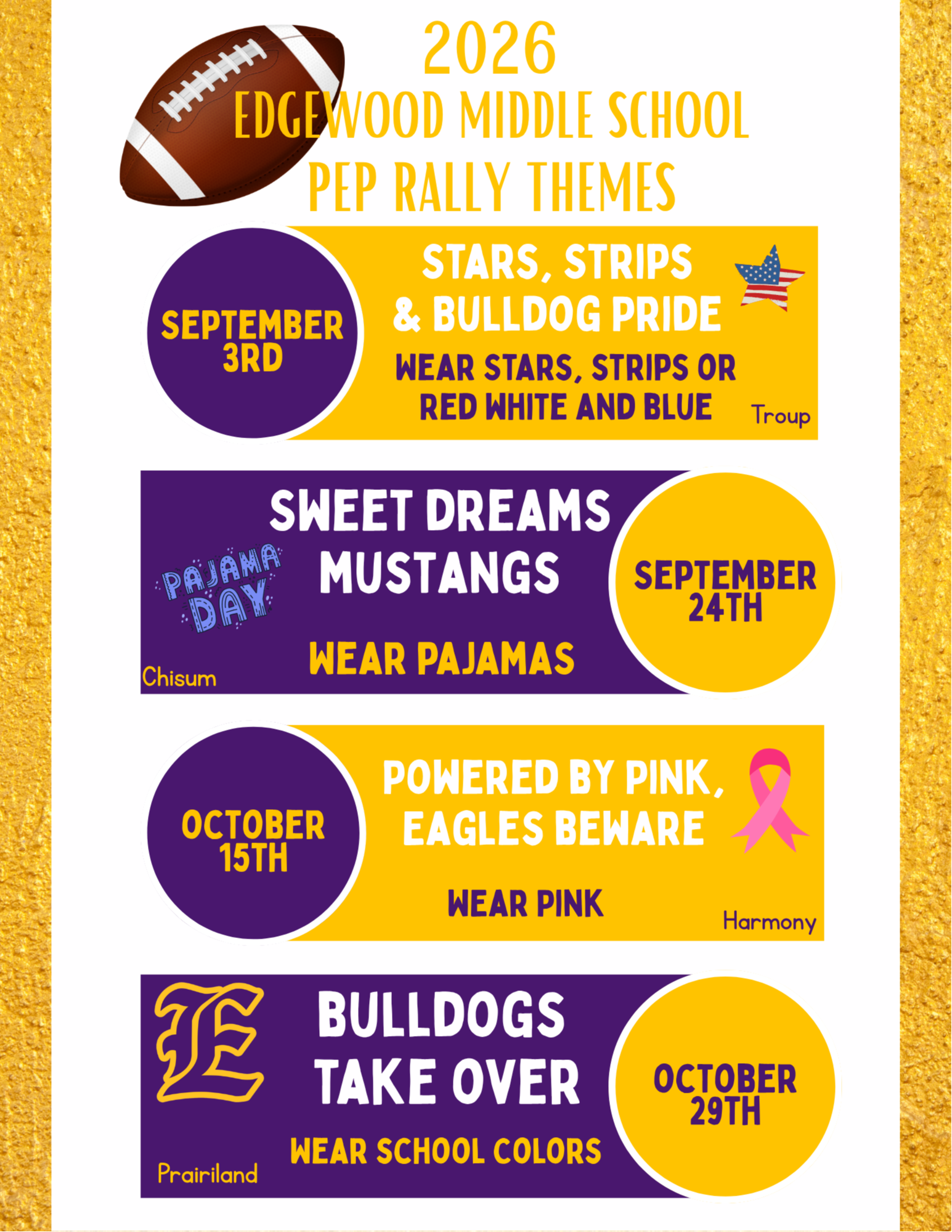 Picture copy of the printable schedule, for a screen reader version click on the printable pdf