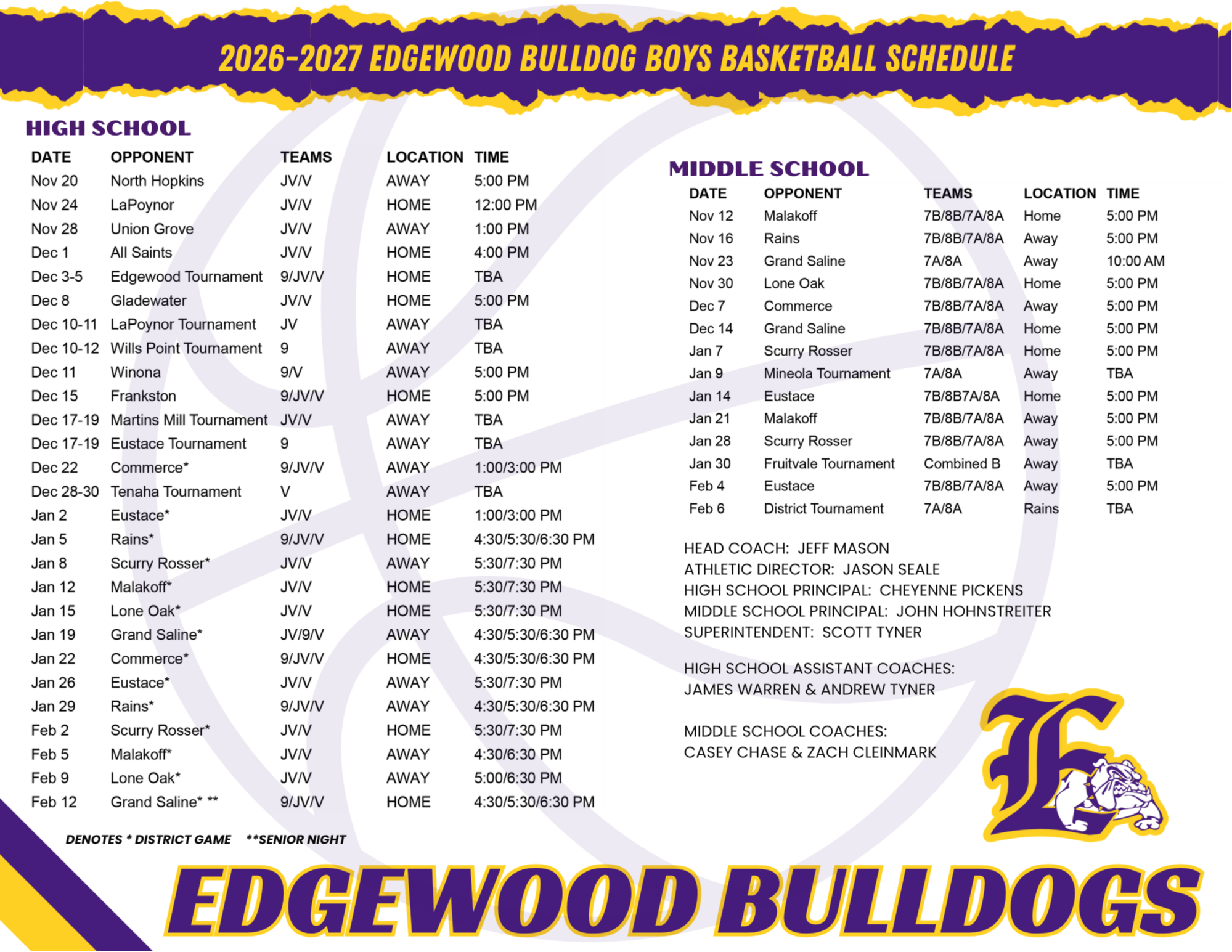 Boys Schedule