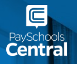 A logo featuring the text 'PaySchools Central' with a stylized letter 'C' inside a speech bubble, set against a blue background.