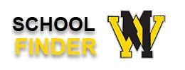 The image features the text 'SCHOOL FINDER' in black and yellow, alongside a stylized letter 'W' in black and yellow.