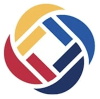 A stylized logo featuring interlocking shapes in red, yellow, blue, and white, arranged in a circular pattern.