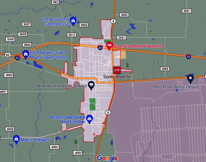 A map showing the layout of a city with major roads, landmarks, and points of interest marked, including parks and military installations.