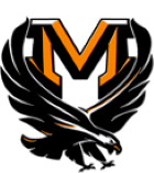 A stylized logo featuring a large letter 'M' in orange and black, with an eagle in flight below it, also in black.