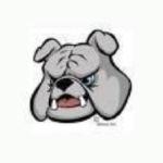 A cartoon-style illustration of a bulldog's head, featuring a scowling expression with prominent teeth and a wrinkled forehead.