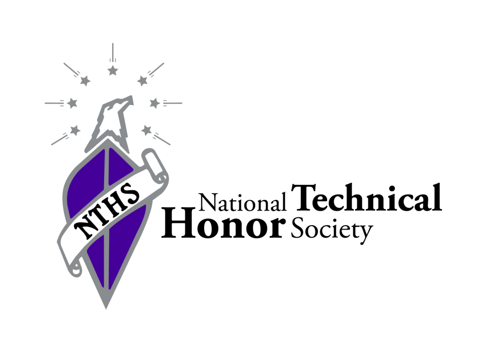 A logo featuring a purple diamond shape with a silver eagle at the top and the letters 'NTHS' on a ribbon across the diamond, surrounded by stars.