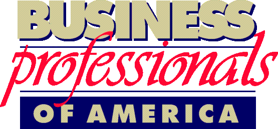 A logo featuring the words 'Business Professionals of America' in a stylized font, with 'Business' in bold uppercase letters and 'professionals' in a cursive style, all set against a dark background.