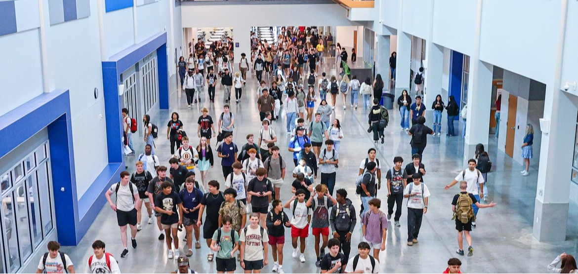 Johnson High School students in hall on first day of school 2024.
