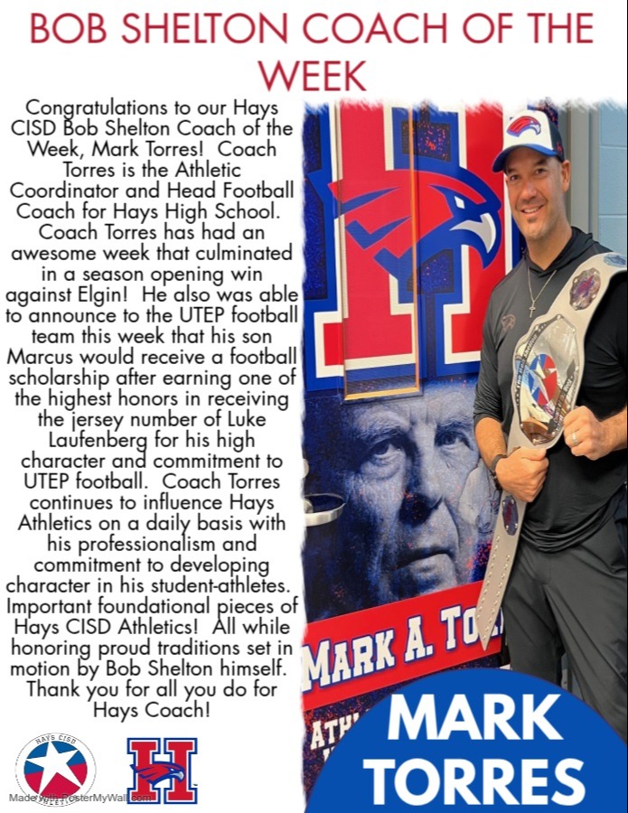 Bob Shelton Coach of the Week Mark Torres