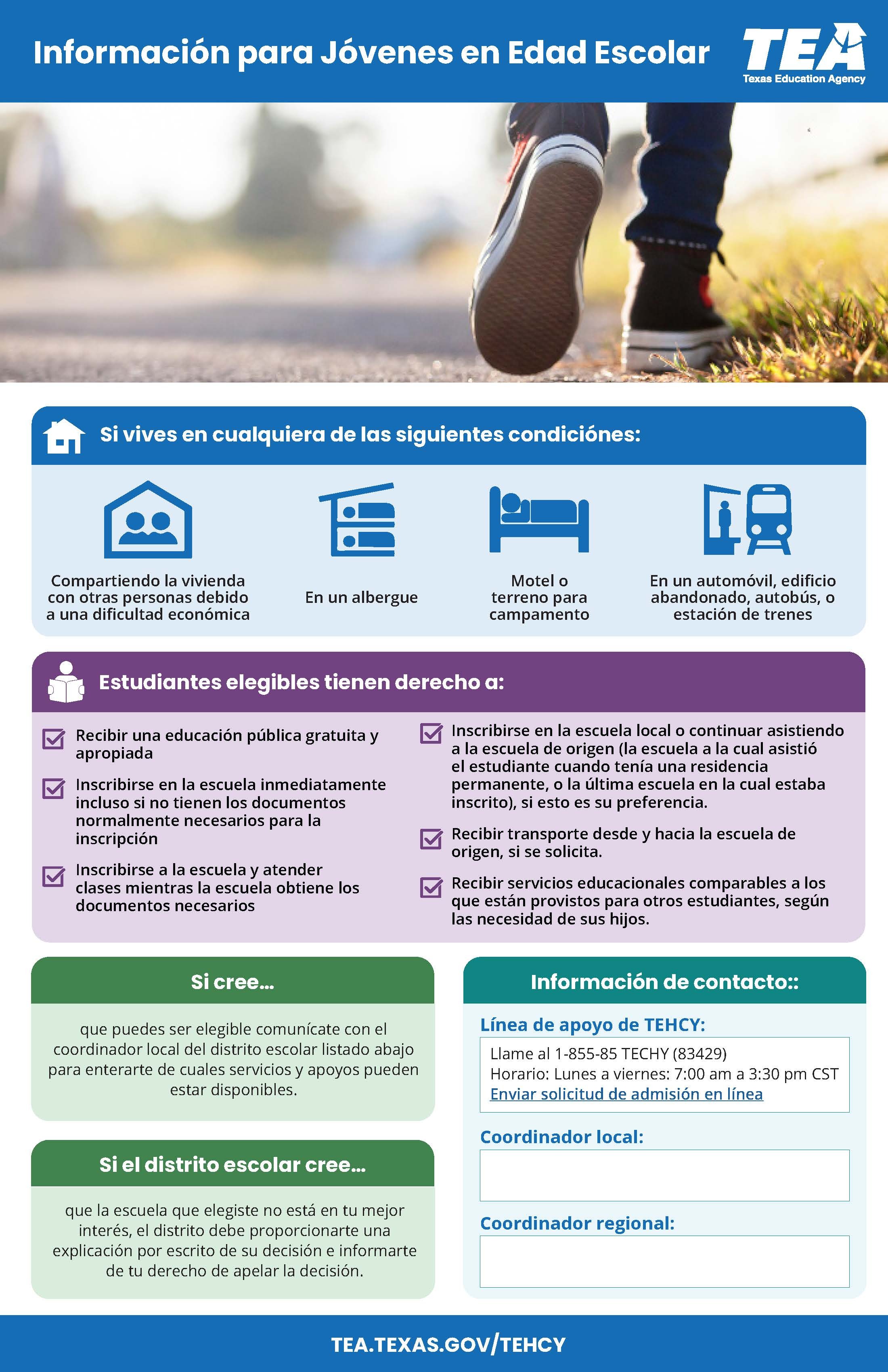 Información de la Agencia de Educación de Texas para jóvenes en edad escolar