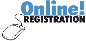 The image features the text 'Online! REGISTRATION' in bold, with the word 'Online!' in blue and an illustration of a computer mouse beside it.