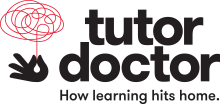 A logo featuring a stylized brain and a hand, accompanied by the text 'tutor doctor' and the tagline 'How learning hits home.'