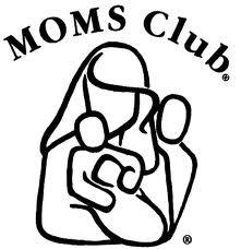 A simple line drawing of a woman holding a child, accompanied by the text 'MOMS Club' above it.