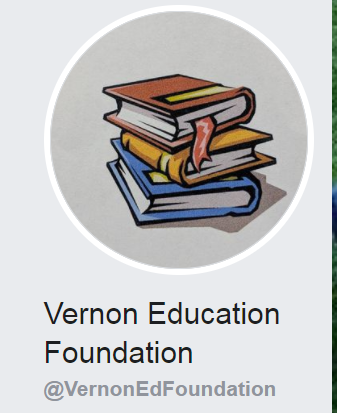 An illustration of a stack of colorful books, representing the Vernon Education Foundation.