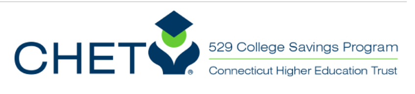 Logo for the CHET 529 College Savings Program, featuring a graduation cap and the text 'Connecticut Higher Education Trust.'