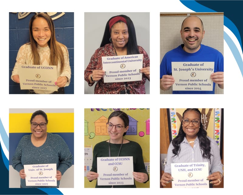 A collage of six individuals holding signs that indicate their graduation from St. Joseph's University, with each person smiling and posing in a different setting.