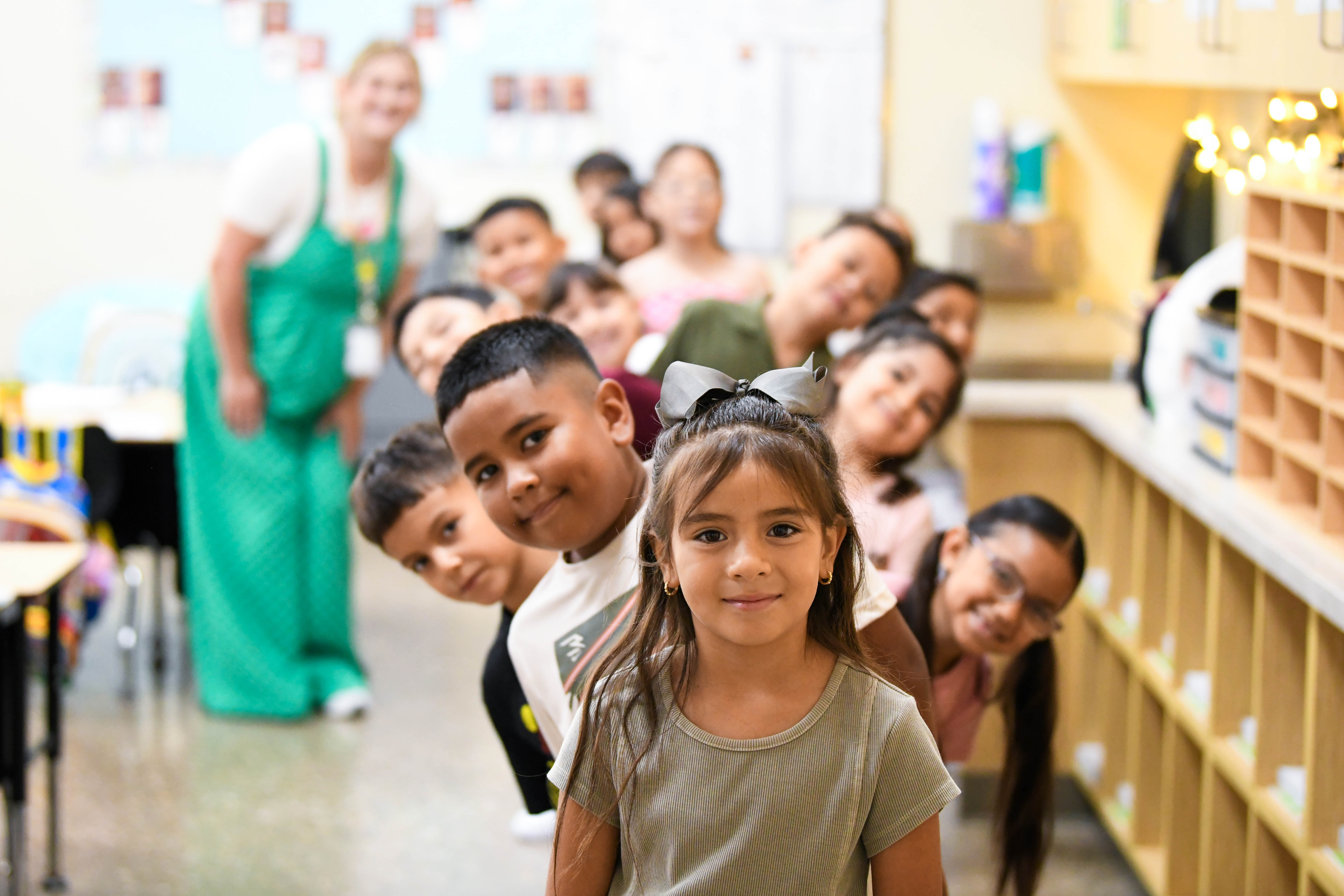 kids in a line in class