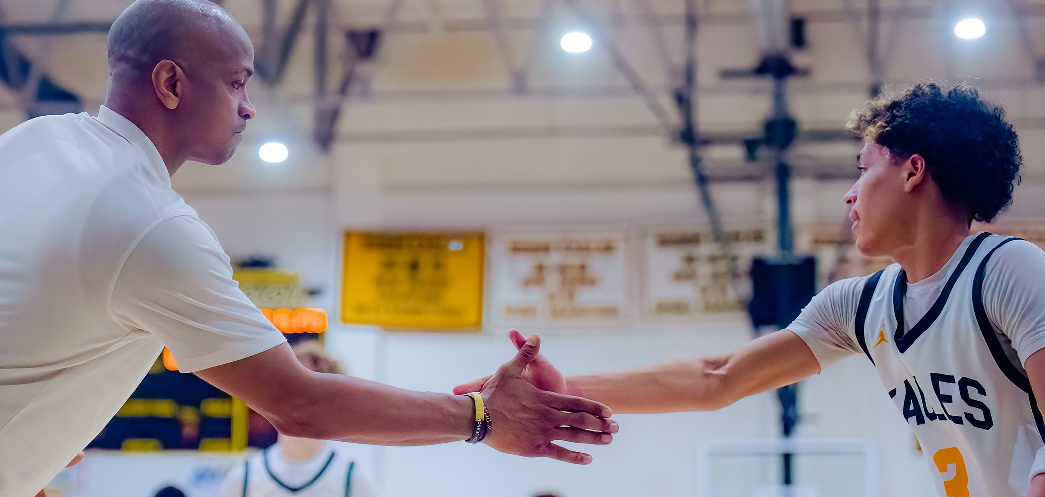 two men in high five