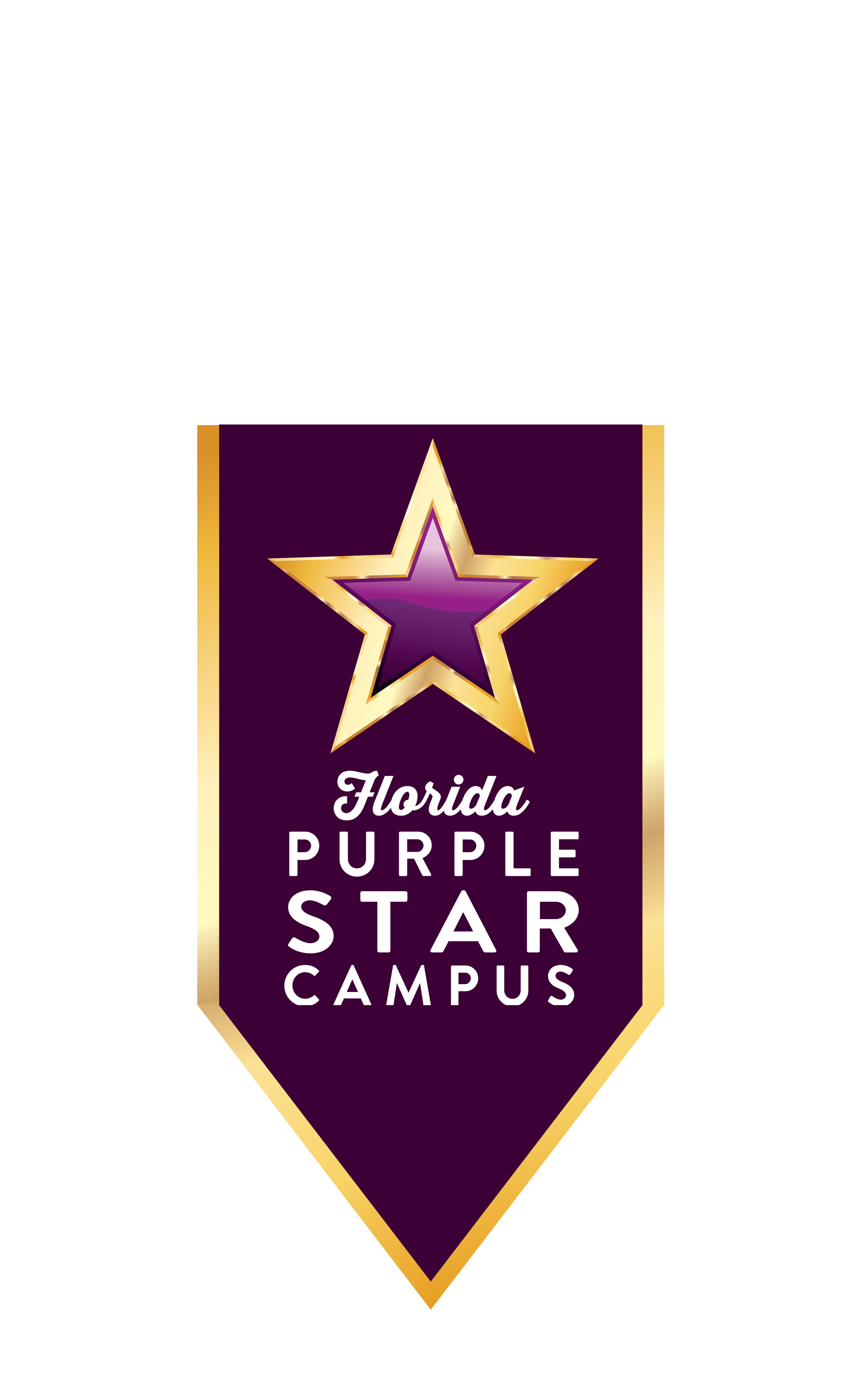 Purple banner with gold border, featuring a gold star. Below star, "Florida Purple Star Campus" is written in white.
