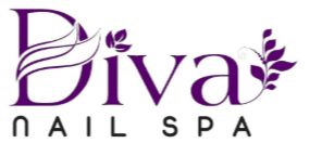 The "Diva Nail Spa" logo features elegant purple leaves and a white background, with the word "Diva" in purple and "Nail Spa" in black.