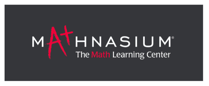 Black background with white text. Logo reads "Mathnasium" in red with a plus sign. Below it: "The Math Learning Center" in red.