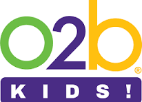 Logo featuring "O2B Kids!" with "O2B" in bold colors and "Kids!" below it on a white background.